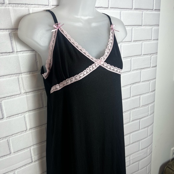 SPOILED ANGEL Black ribbed cami sleep strecth Dress with Pink Lace Trim/size M - Picture 4 of 13
